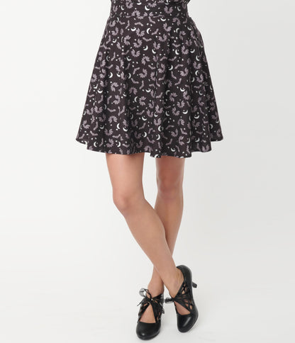 Retrolicious Black Batty Print Skater Skirt