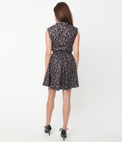 Retrolicious Black Batty Print Skater Skirt