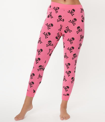 Hot Pink & Black Skulls Print Pajama Set