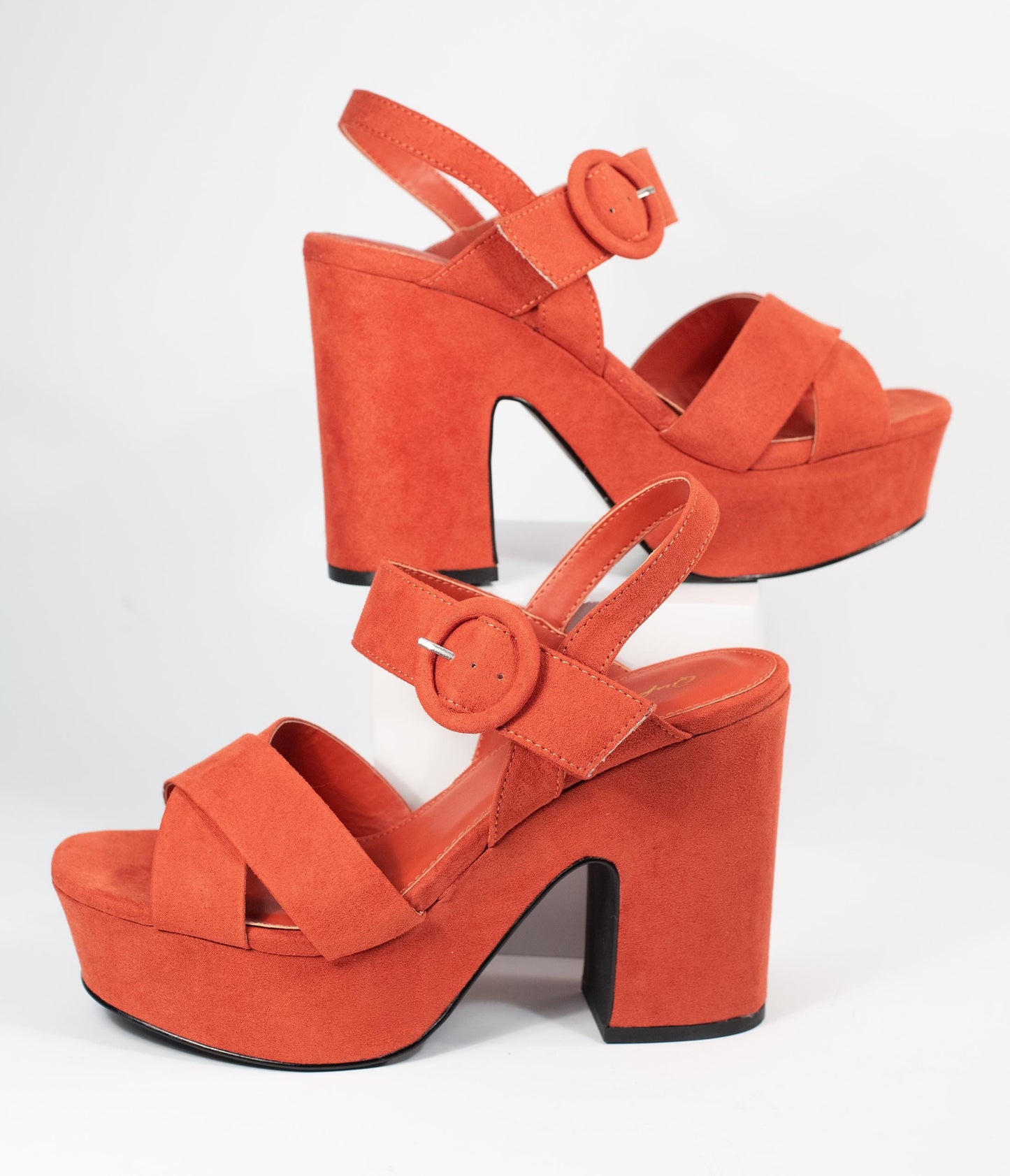 1970s Brick Red Suede Platform Heel Evie Sandals