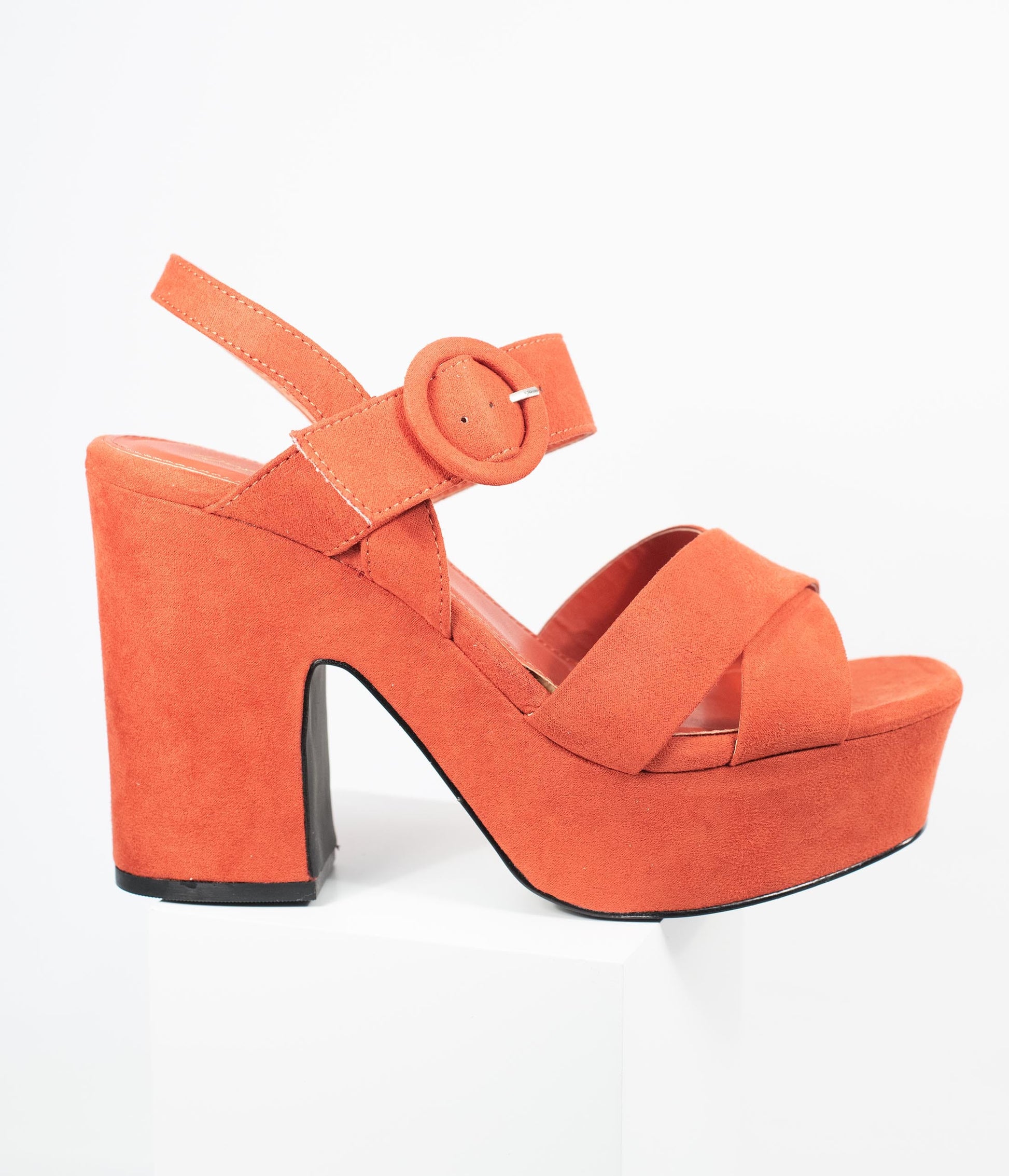 1970s Brick Red Suede Platform Heel Evie Sandals