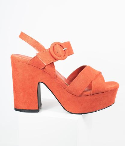 1970s Brick Red Suede Platform Heel Evie Sandals