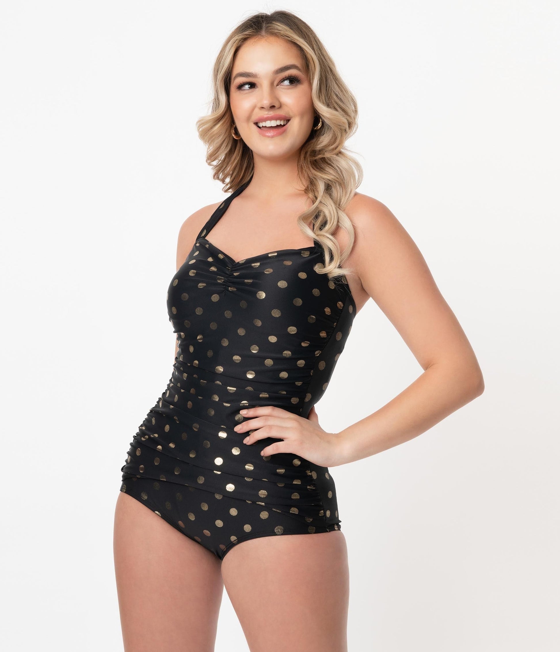 Esther Williams Vintage Black & Gold Polka Dot Swimsuit