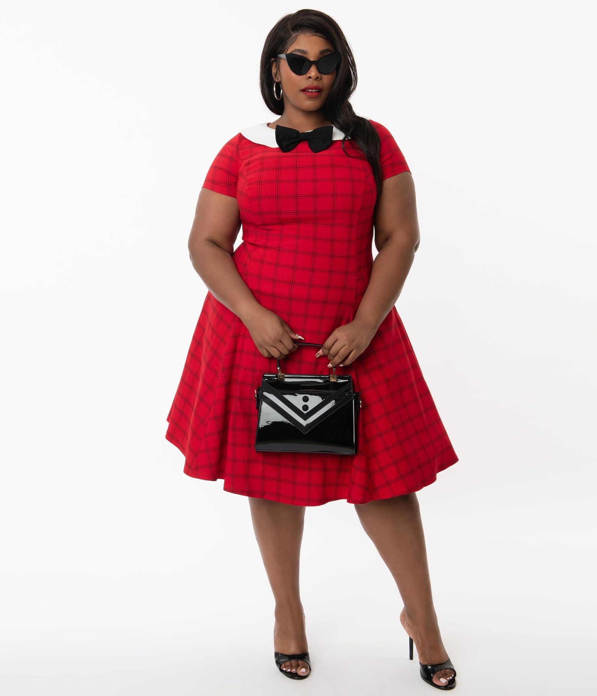 Unique Vintage Plus Size Red & Black Plaid Eloise Swing Dress