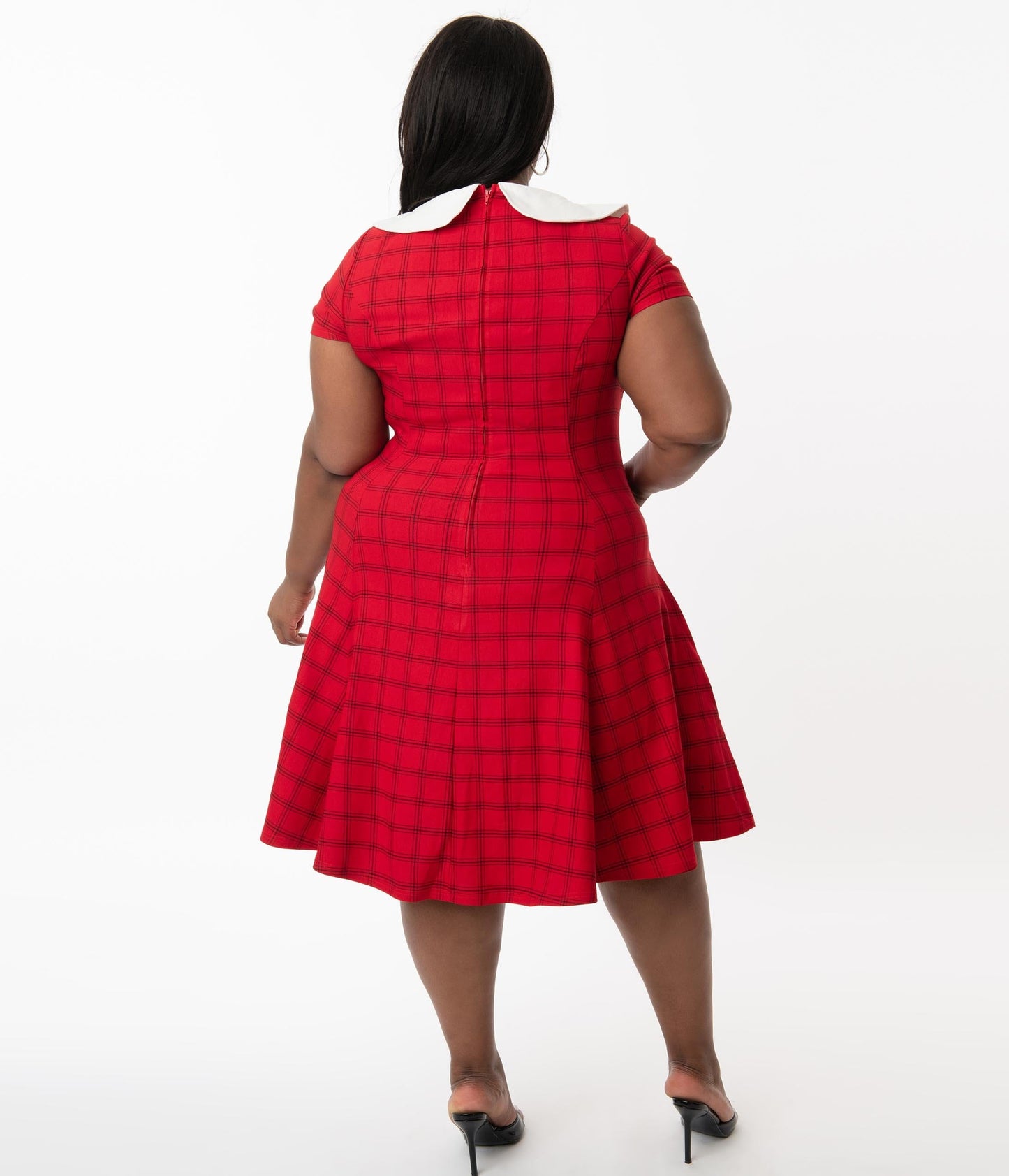 Unique Vintage Plus Size Red & Black Plaid Eloise Swing Dress