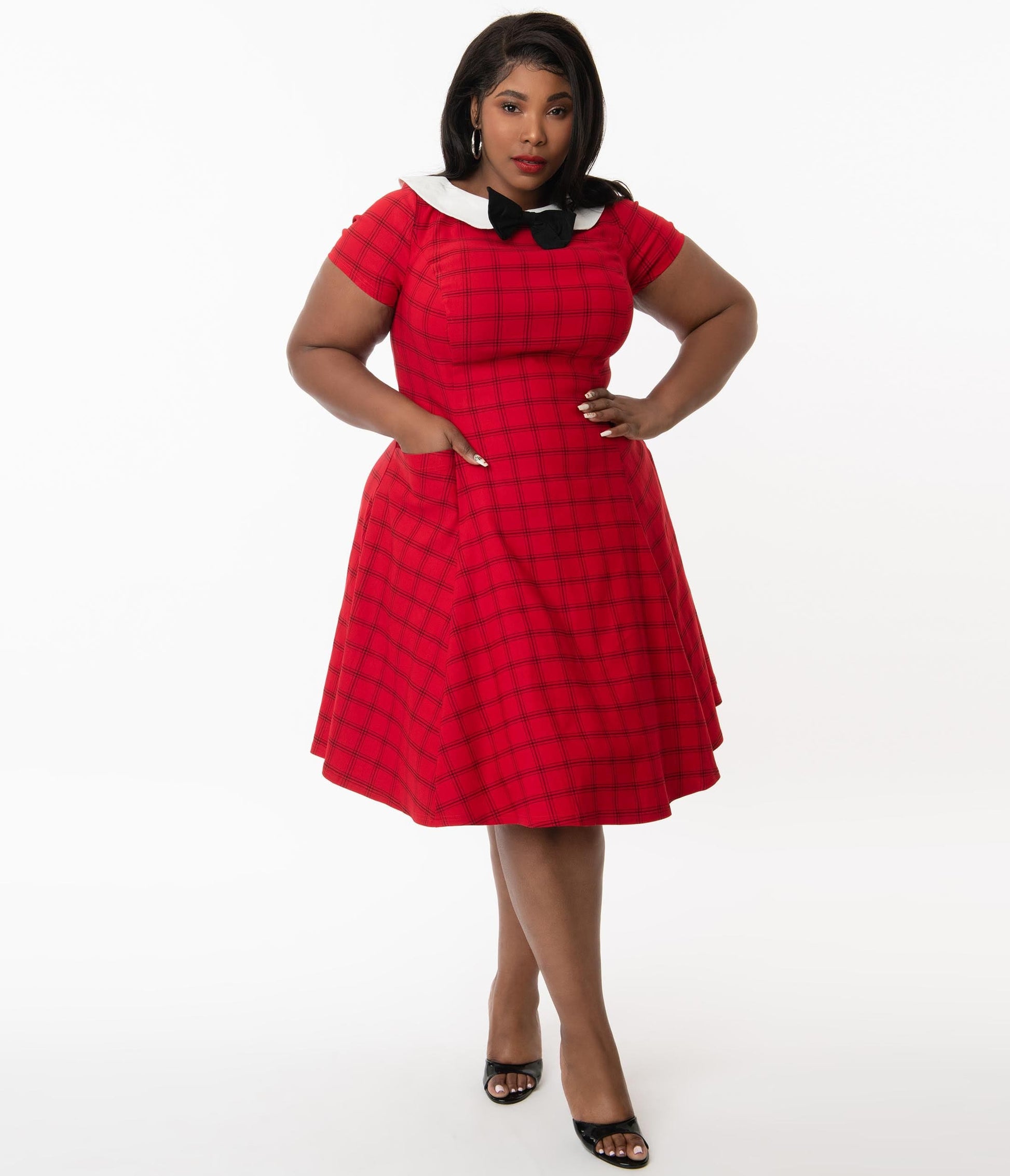 Unique Vintage Plus Size Red & Black Plaid Eloise Swing Dress