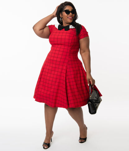 Unique Vintage Plus Size Red & Black Plaid Eloise Swing Dress