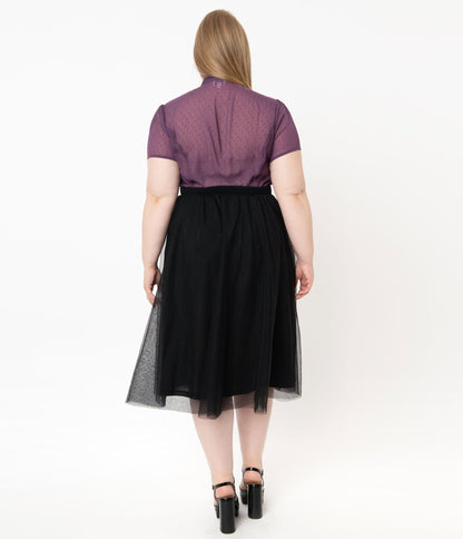 Unique Vintage Plus Size Black Tulle Hilty Skirt