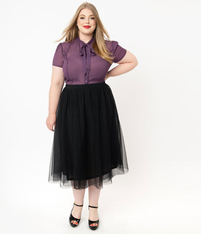 Unique Vintage Plus Size Black Tulle Hilty Skirt