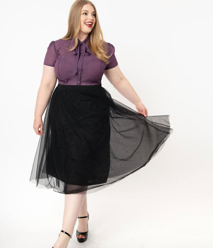 Unique Vintage Plus Size Black Tulle Hilty Skirt