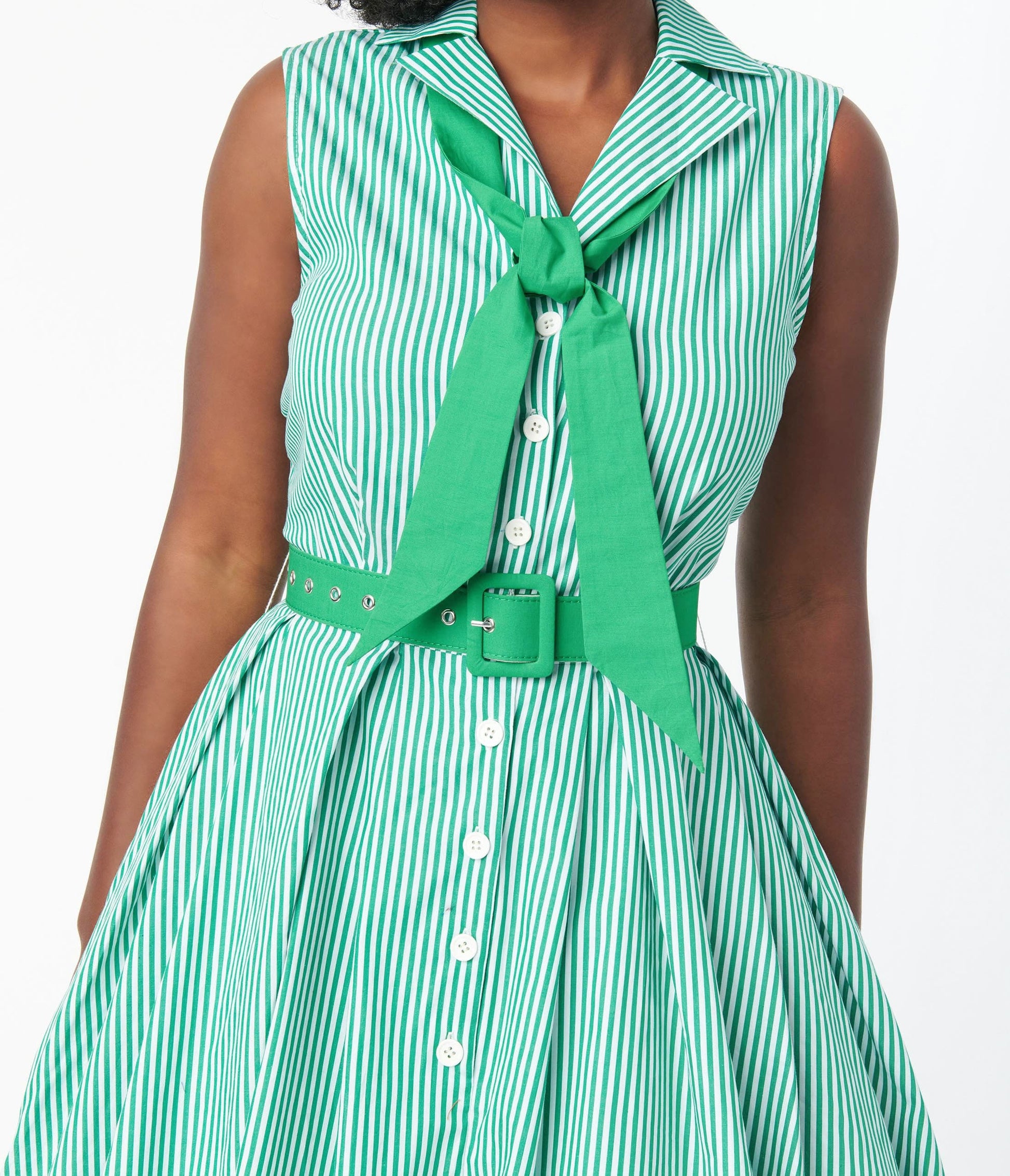 Unique Vintage Green & White Stripe Edith Swing Dress