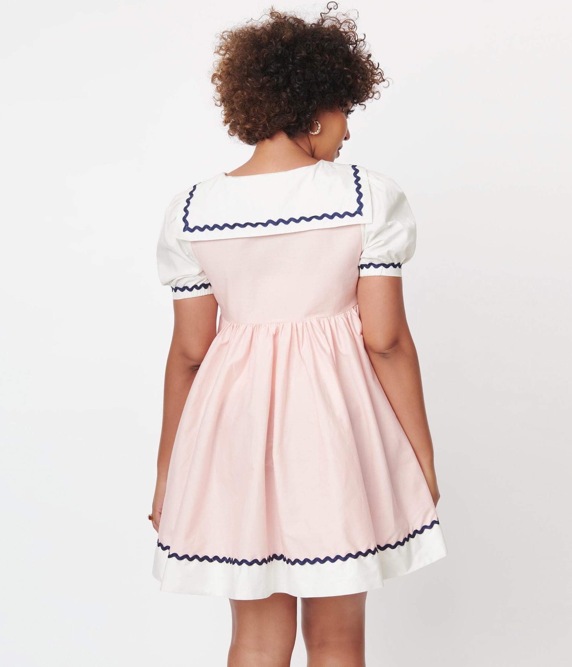 1960s Unique Vintage Light Pink & White Sailor Darla Babydoll Dress