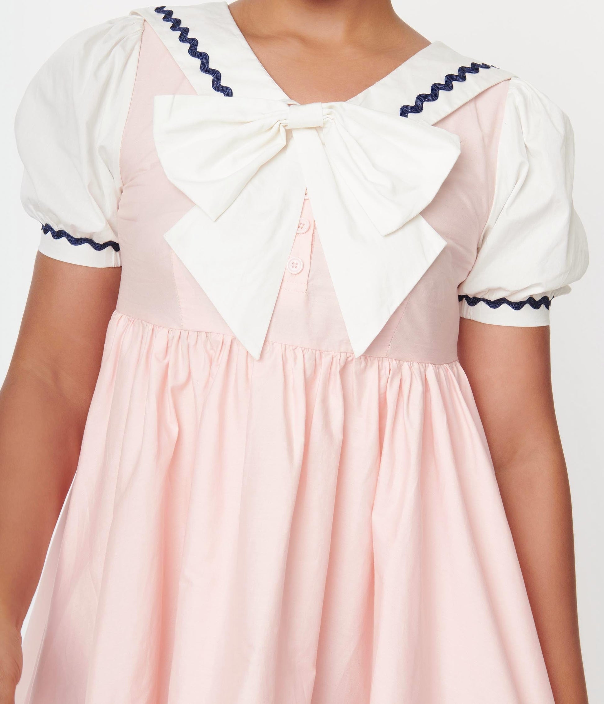 1960s Unique Vintage Light Pink & White Sailor Darla Babydoll Dress