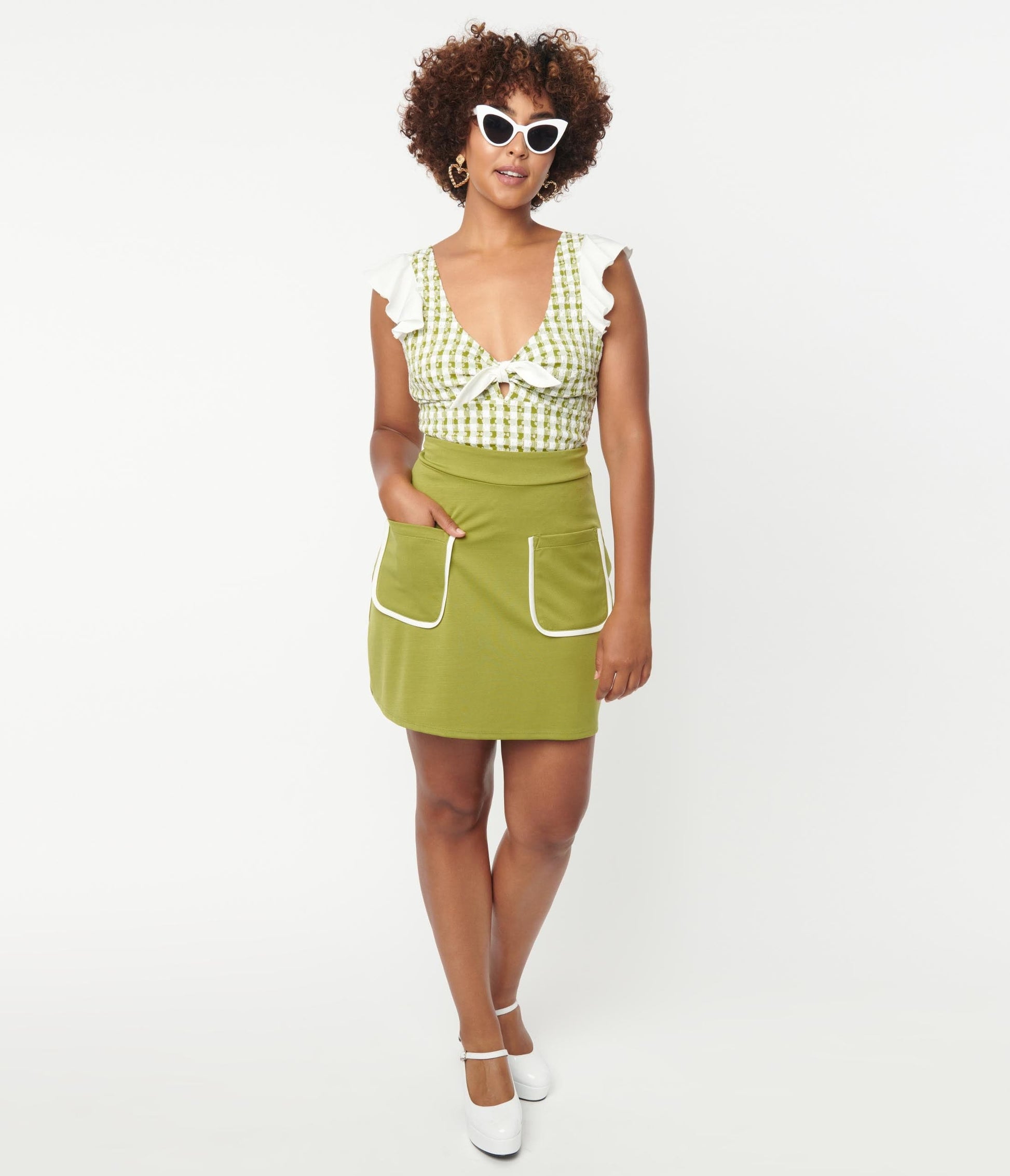 1960s Smak Parlour Avocado Green Say It Loud Mini Skirt