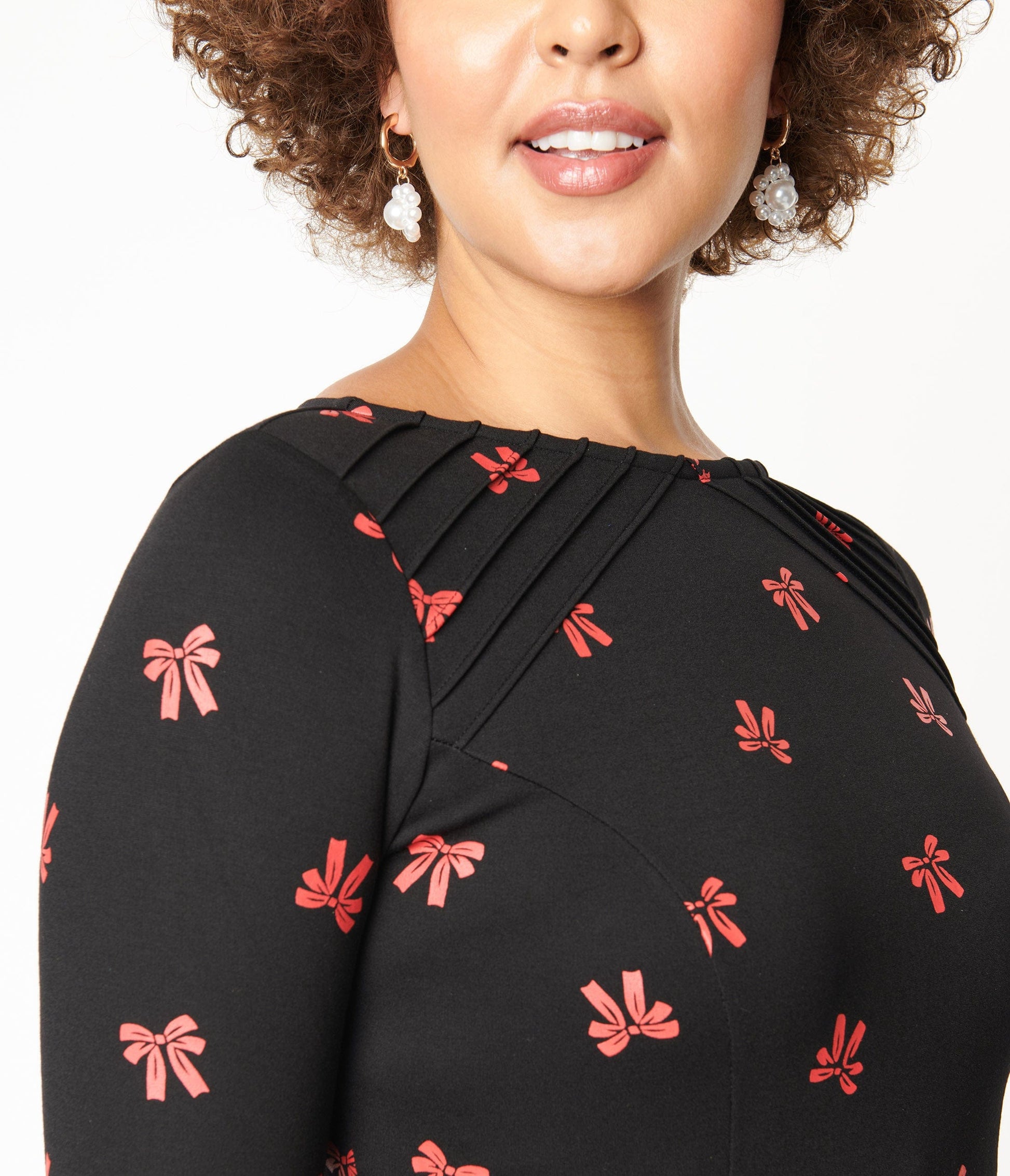 1950s Unique Vintage Black & Red Bows Print Stephanie Fit & Flare Dress