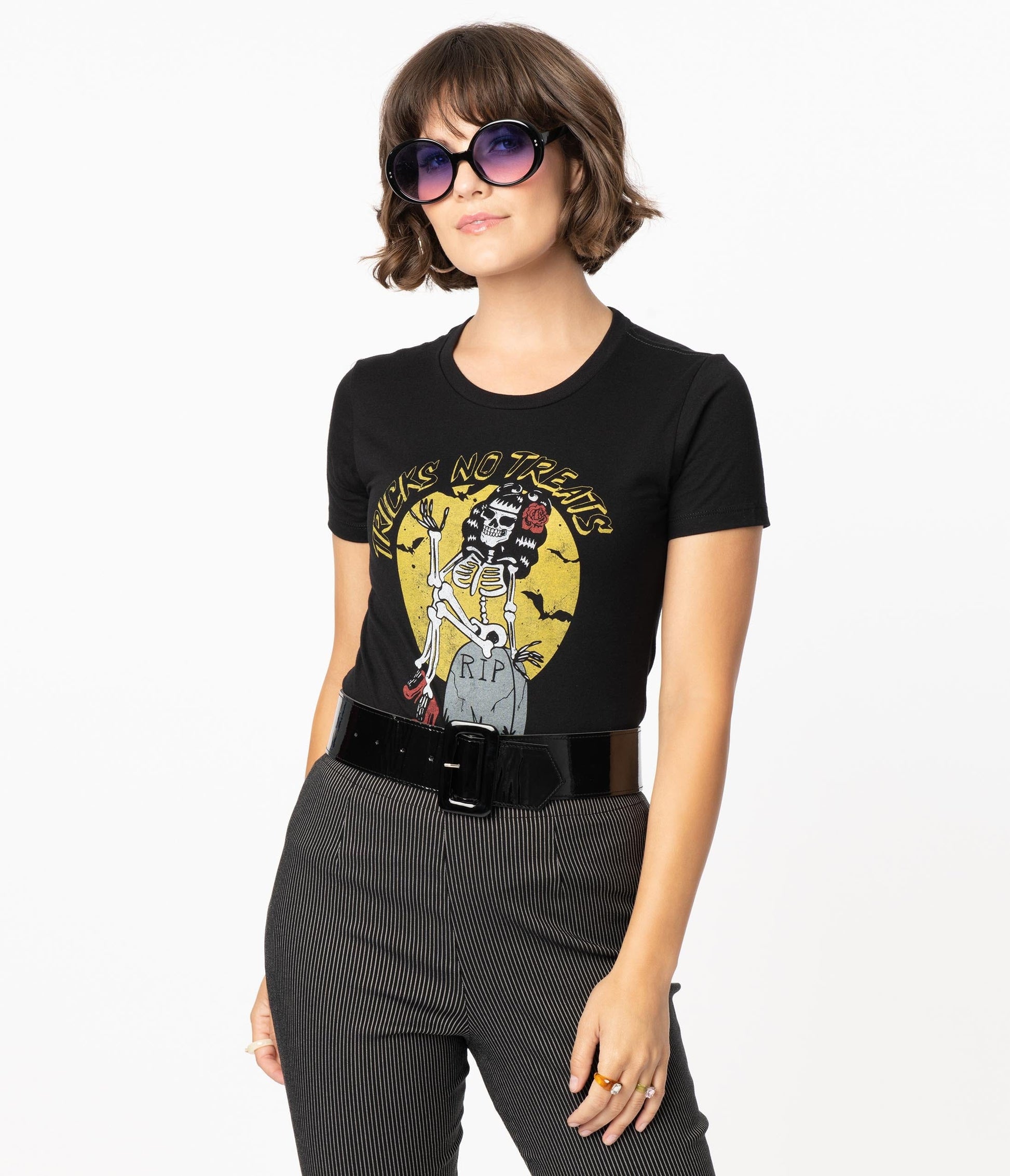 1980s Unique Vintage Black Tricks No Treats Womens Graphic Tee