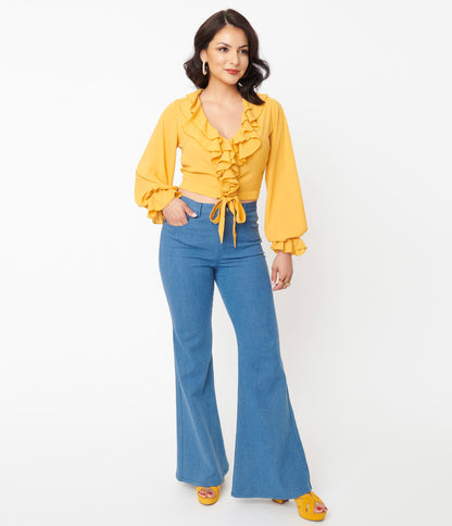 1970s Unique Vintage Light Indigo Denim Majors Flare Jeans
