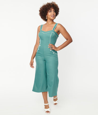 1940s Unique Vintage Seafoam Nautical Retro Ready Jumpsuit