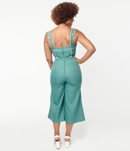 1940s Unique Vintage Seafoam Nautical Retro Ready Jumpsuit