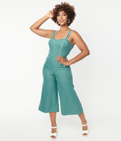 1940s Unique Vintage Seafoam Nautical Retro Ready Jumpsuit