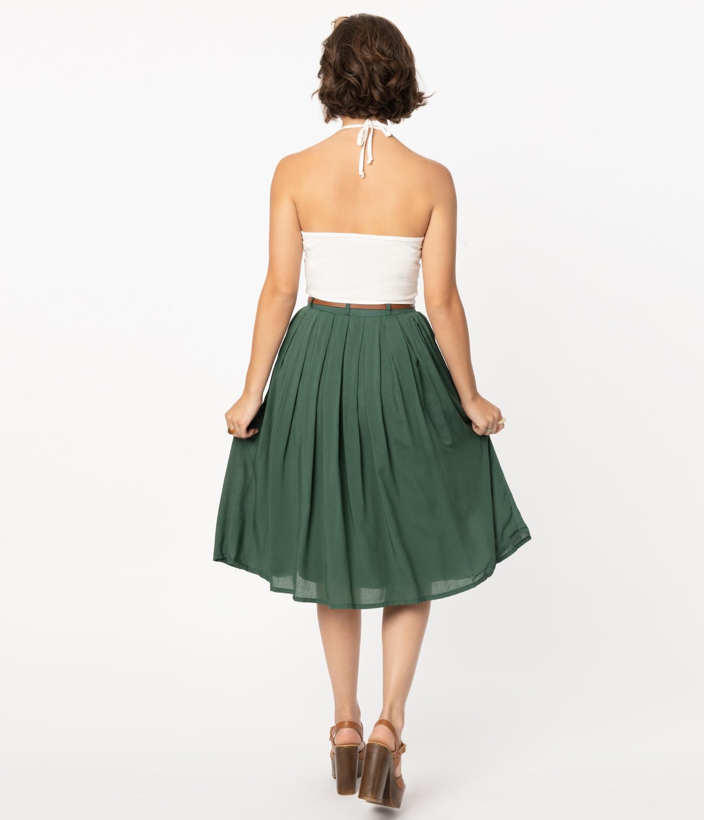 Vintage Style Dark Green Pleated Skirt