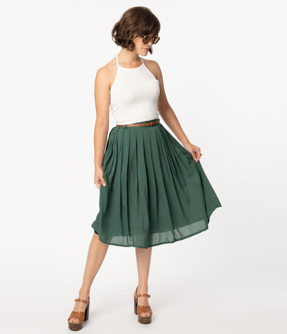 Vintage Style Dark Green Pleated Skirt