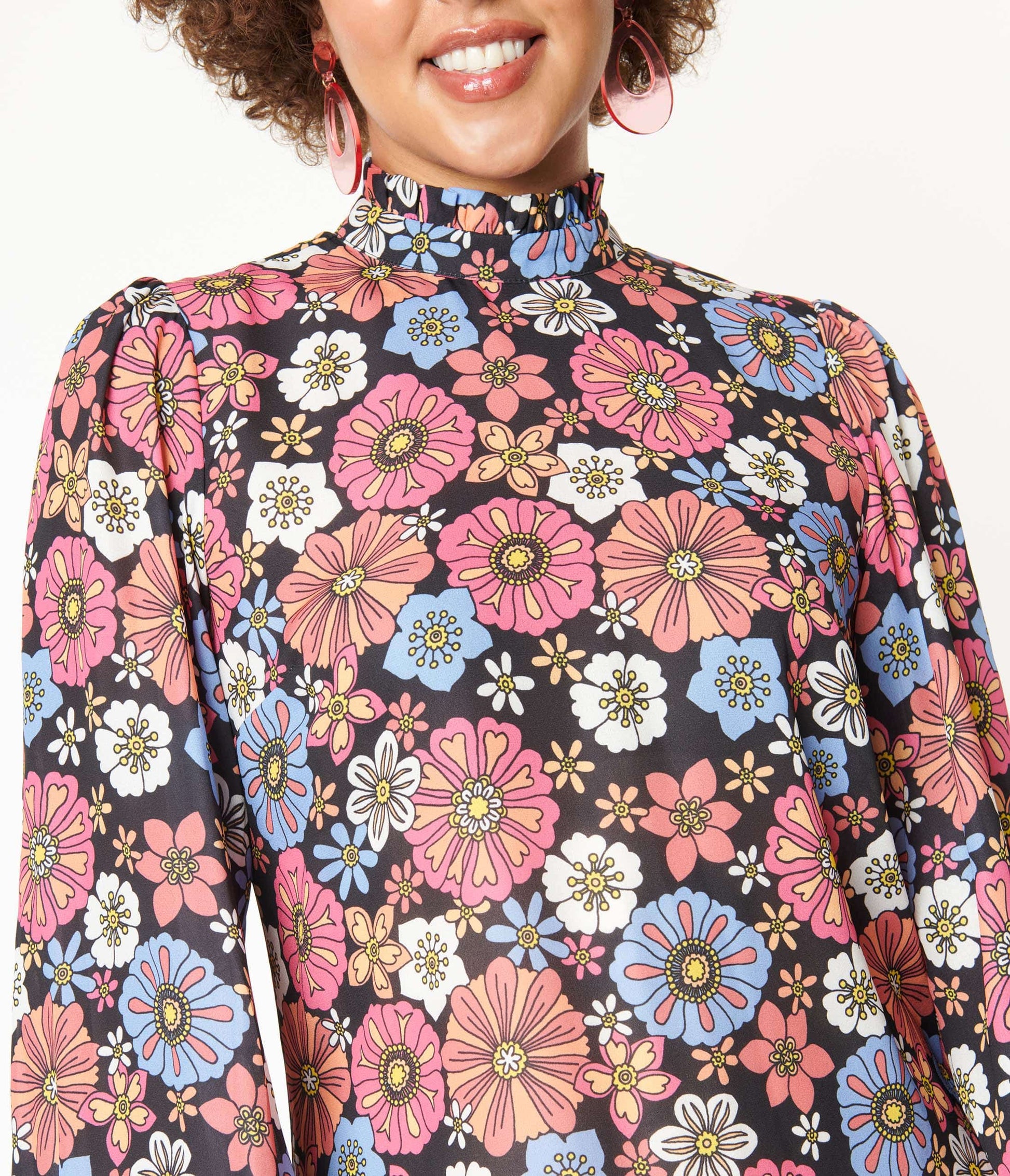 1960s Smak Parlour Black & Purple Floral Girl Talk Mini Dress