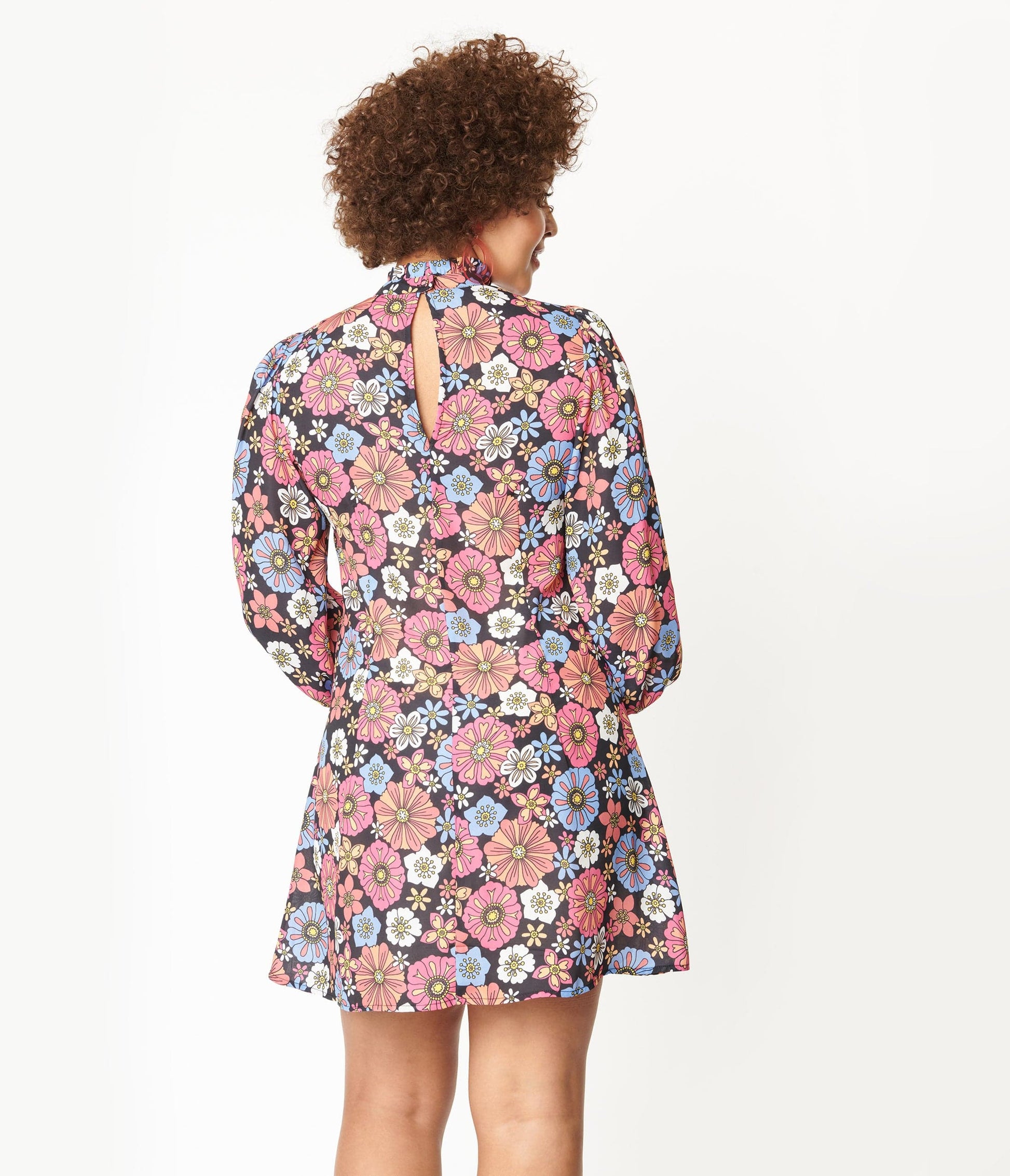 1960s Smak Parlour Black & Purple Floral Girl Talk Mini Dress