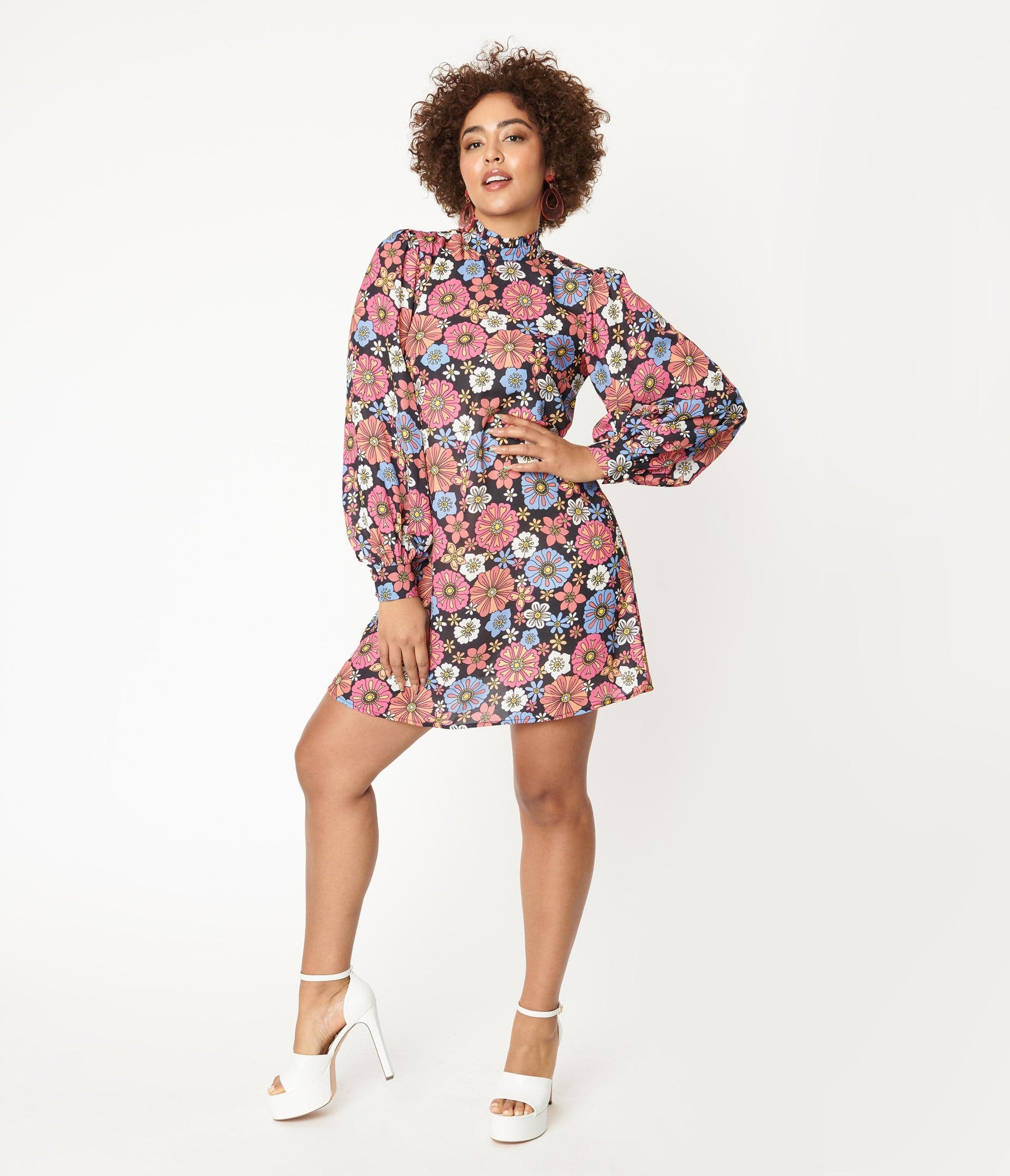 1960s Smak Parlour Black & Purple Floral Girl Talk Mini Dress