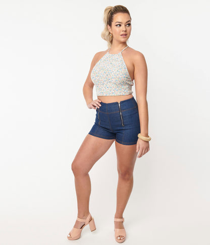 1960s Unique Vintage Blue Denim Summer Love Shorts