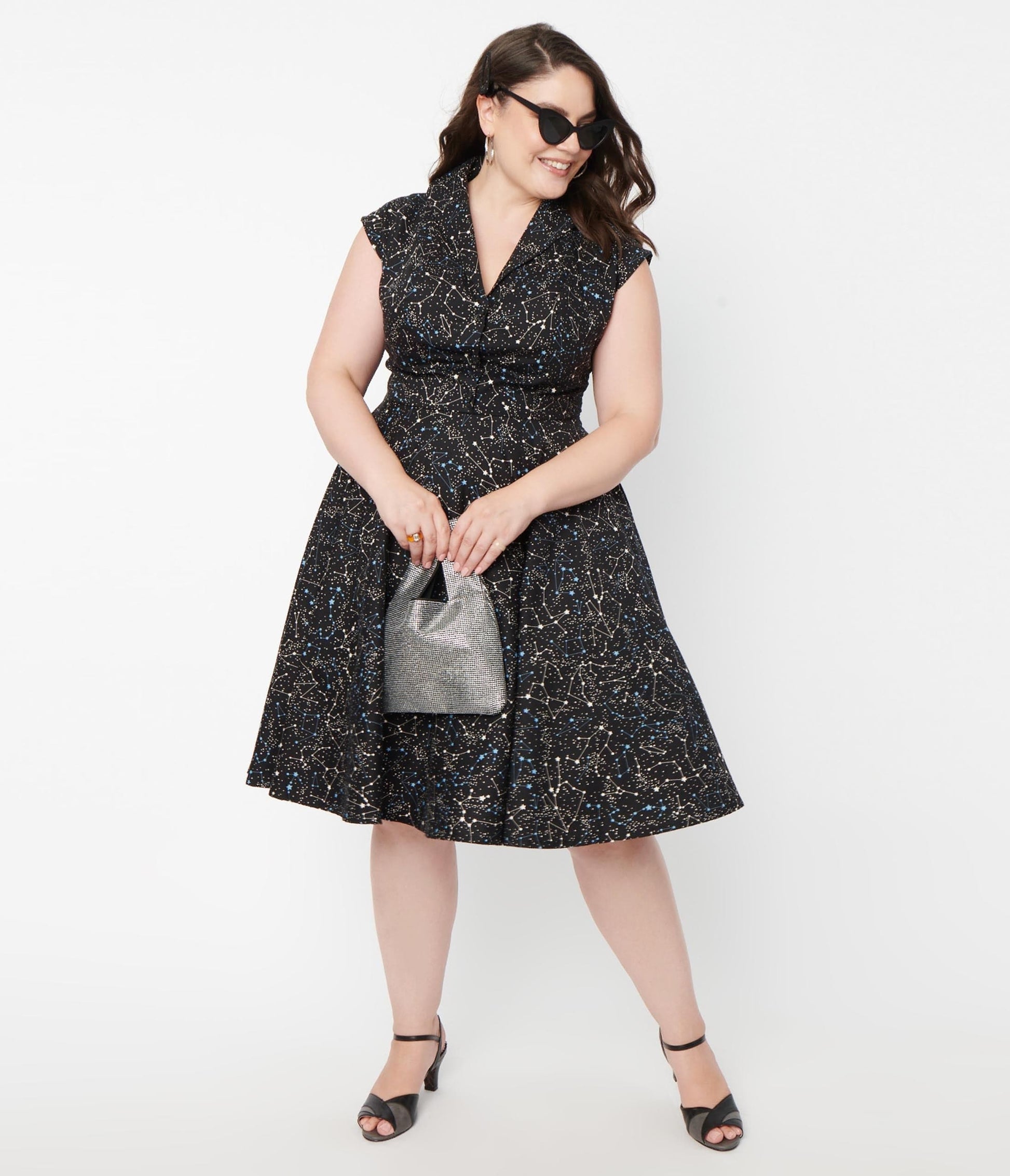 Magnolia Place Plus Size Black & Galaxy Print Tamara Swing Dress