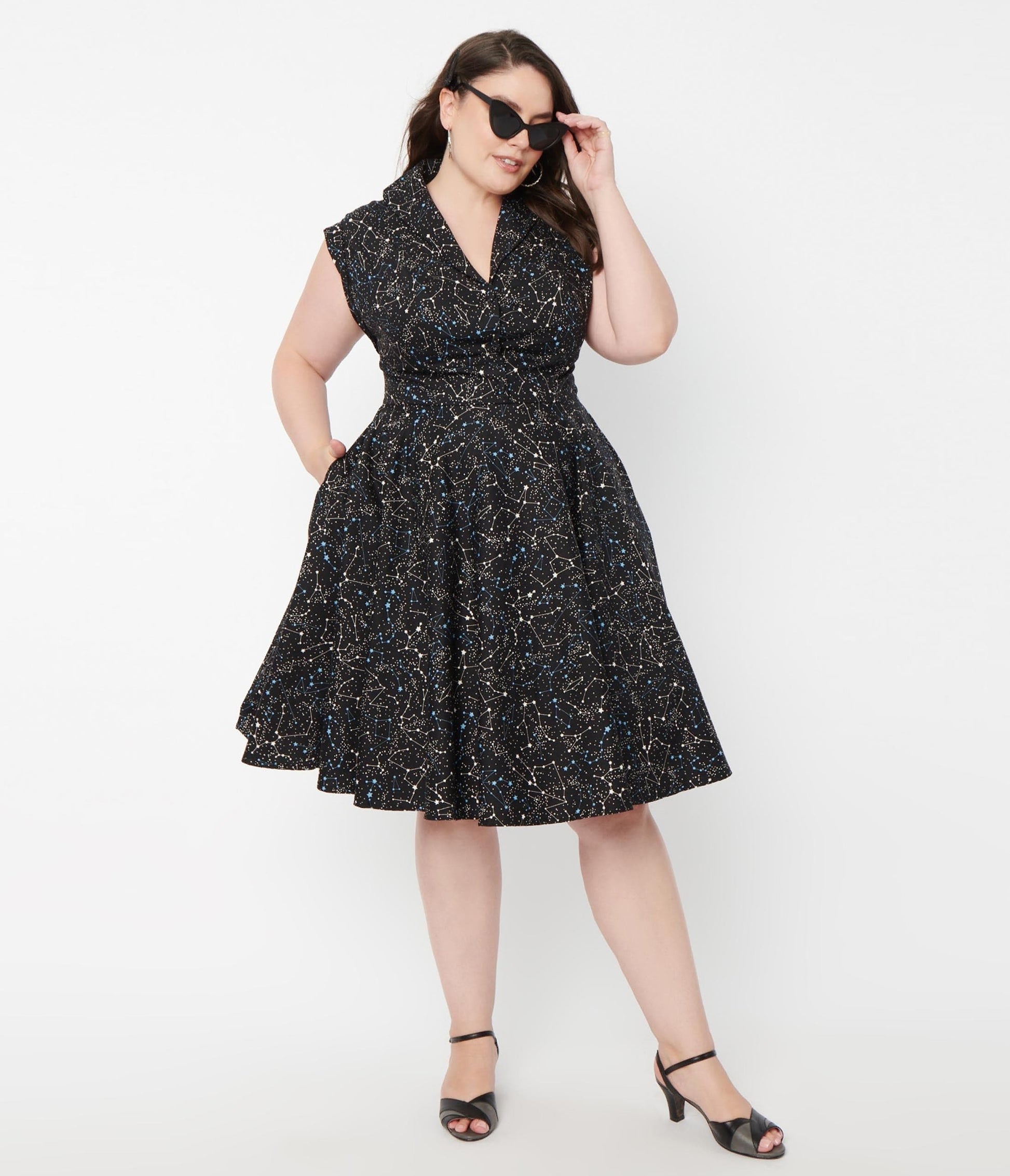 Magnolia Place Plus Size Black & Galaxy Print Tamara Swing Dress