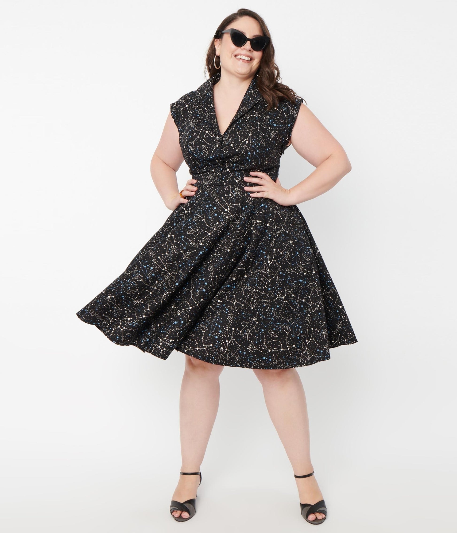 Magnolia Place Plus Size Black & Galaxy Print Tamara Swing Dress