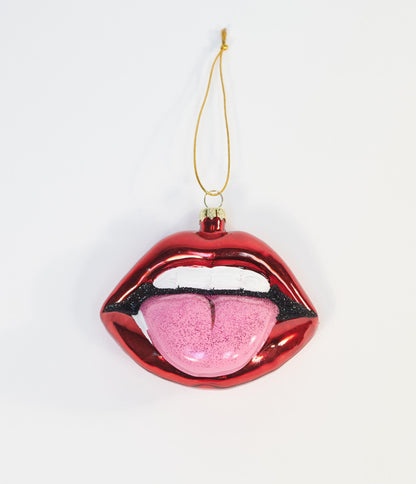 Rock & Roll Tongue Glass Ornament