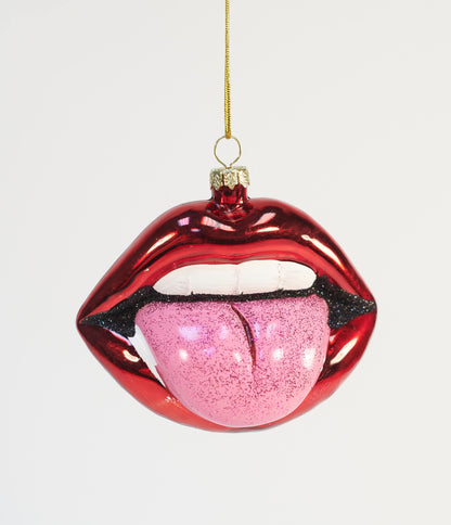 Rock & Roll Tongue Glass Ornament