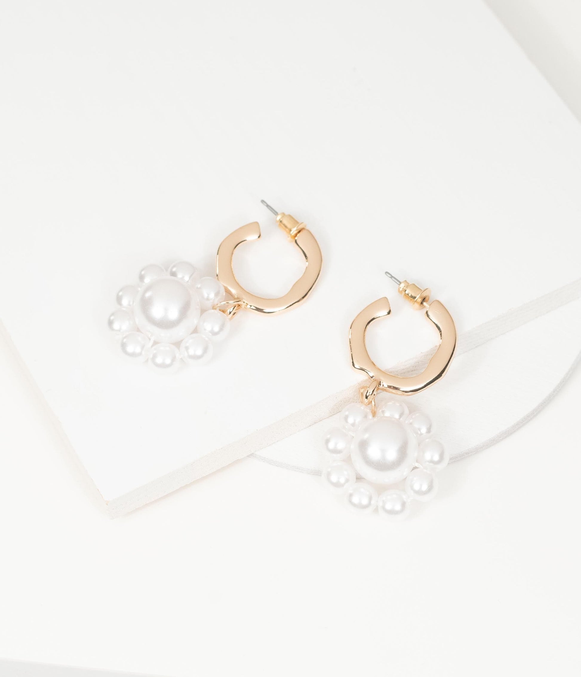 Pearl Floral & 18K Gold Plated Hoop Drop Earrings