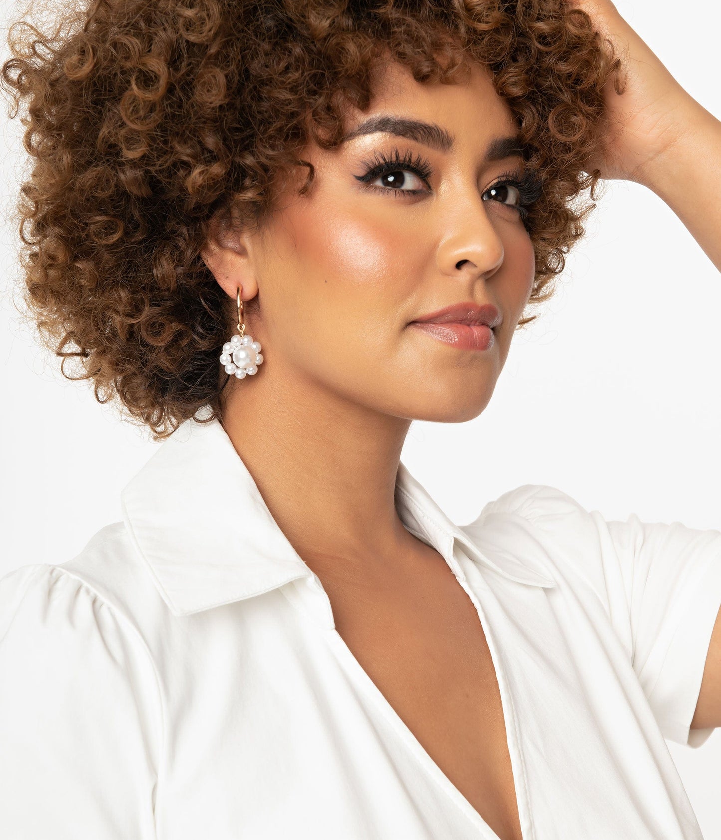 Pearl Floral & 18K Gold Plated Hoop Drop Earrings