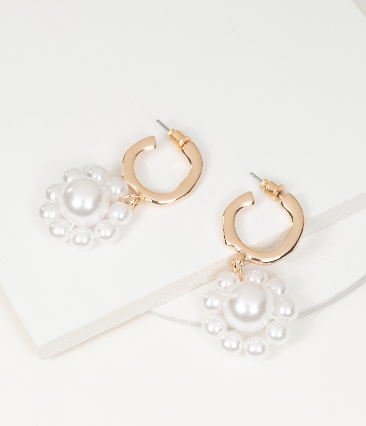 Pearl Floral & 18K Gold Plated Hoop Drop Earrings