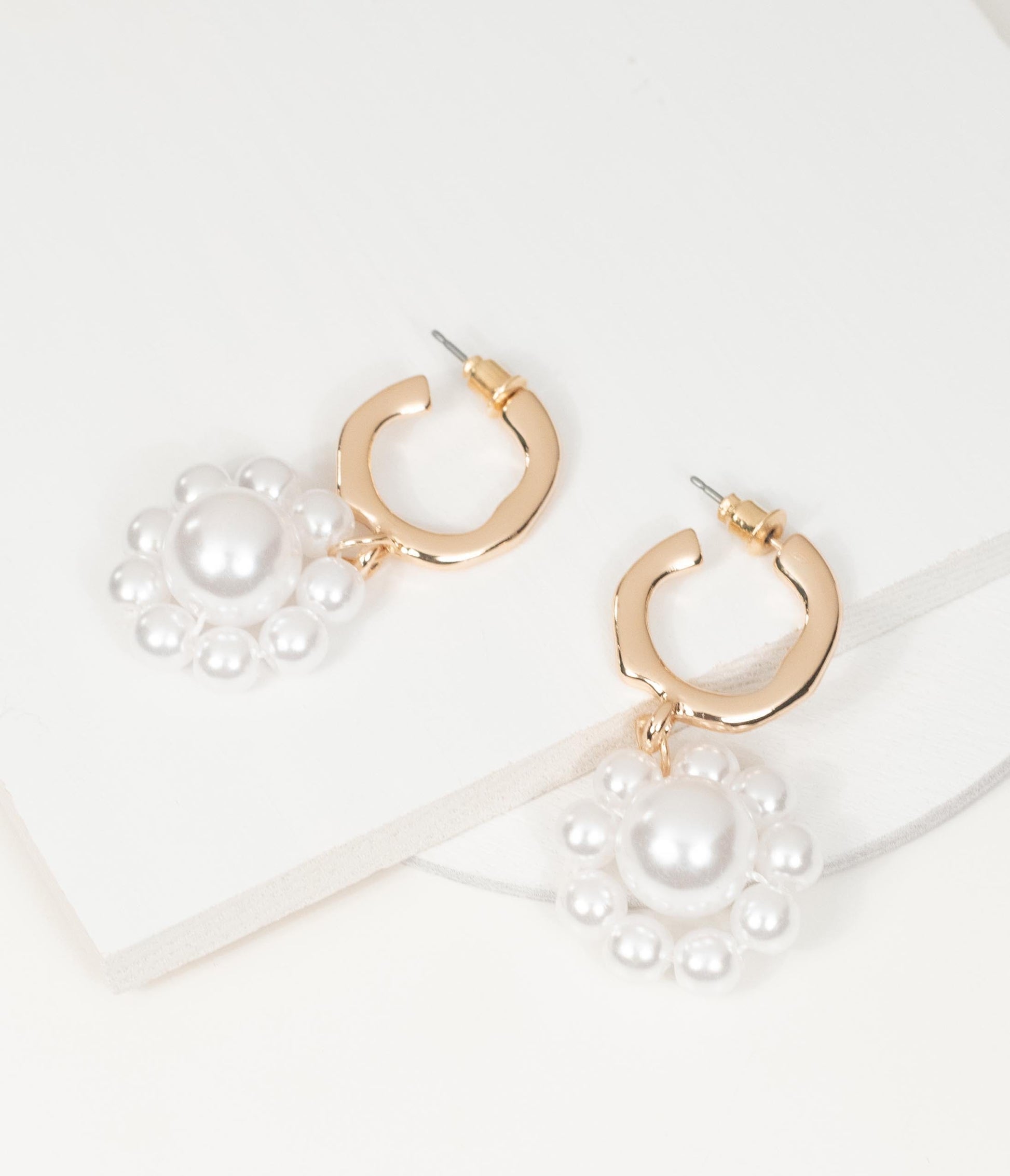 Pearl Floral & 18K Gold Plated Hoop Drop Earrings