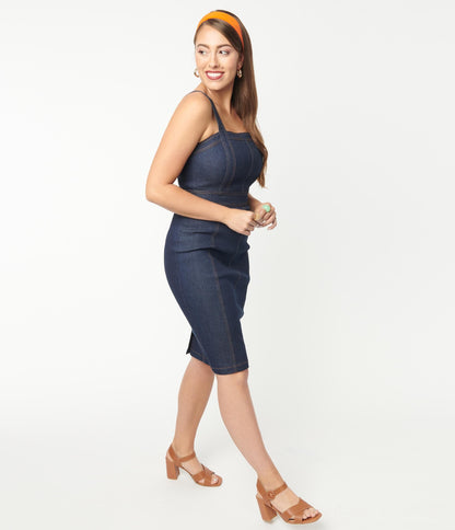 1950s Unique Vintage Dark Denim Kathleen Wiggle Dress