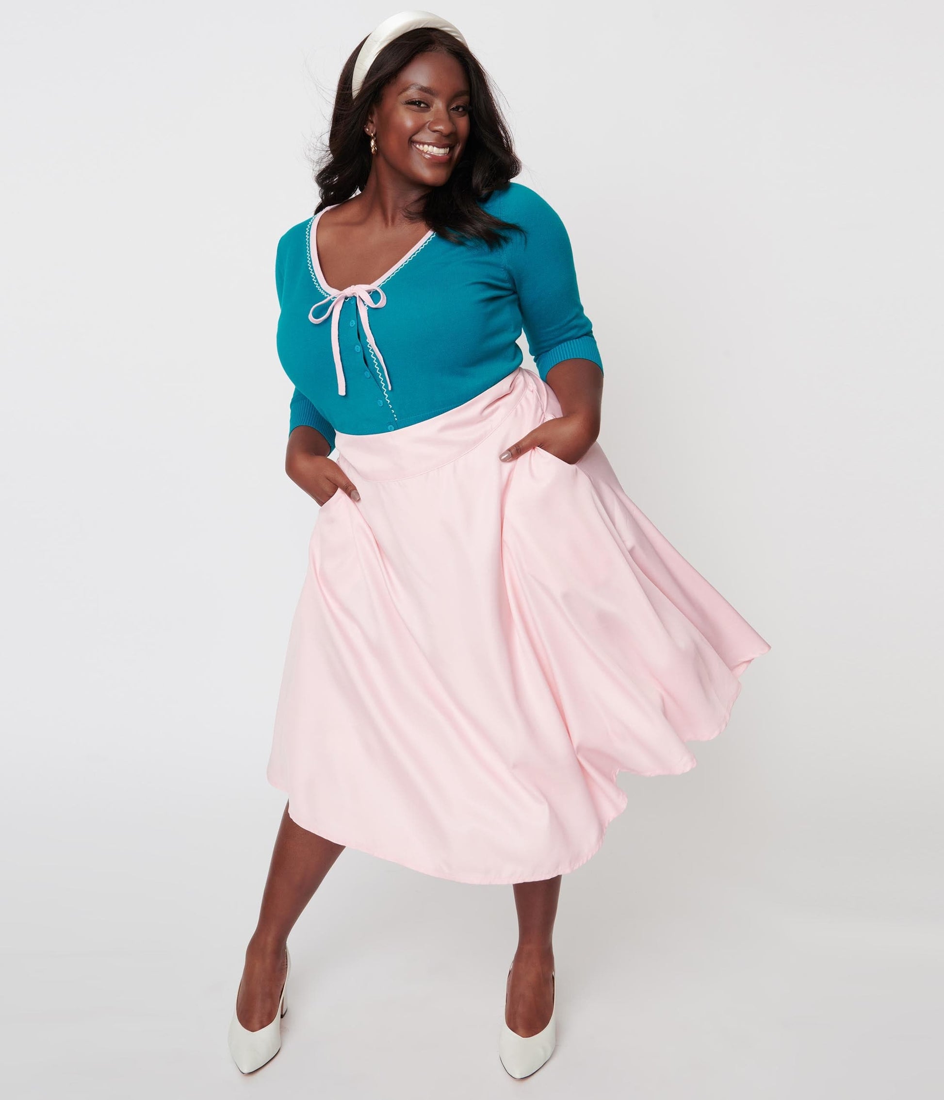 1950s Unique Vintage Plus Size Light Pink Vivien Swing Skirt