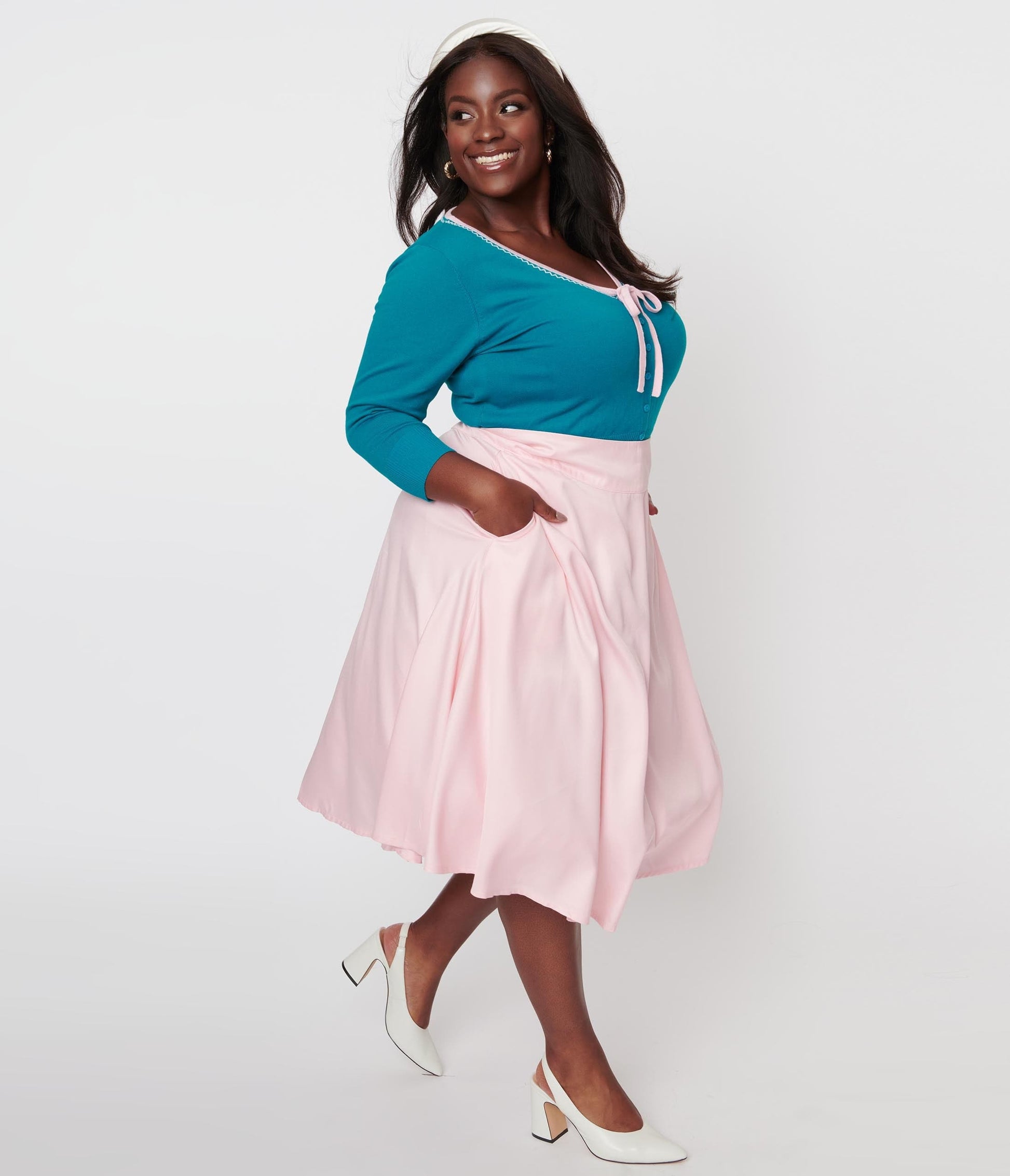 1950s Unique Vintage Plus Size Light Pink Vivien Swing Skirt