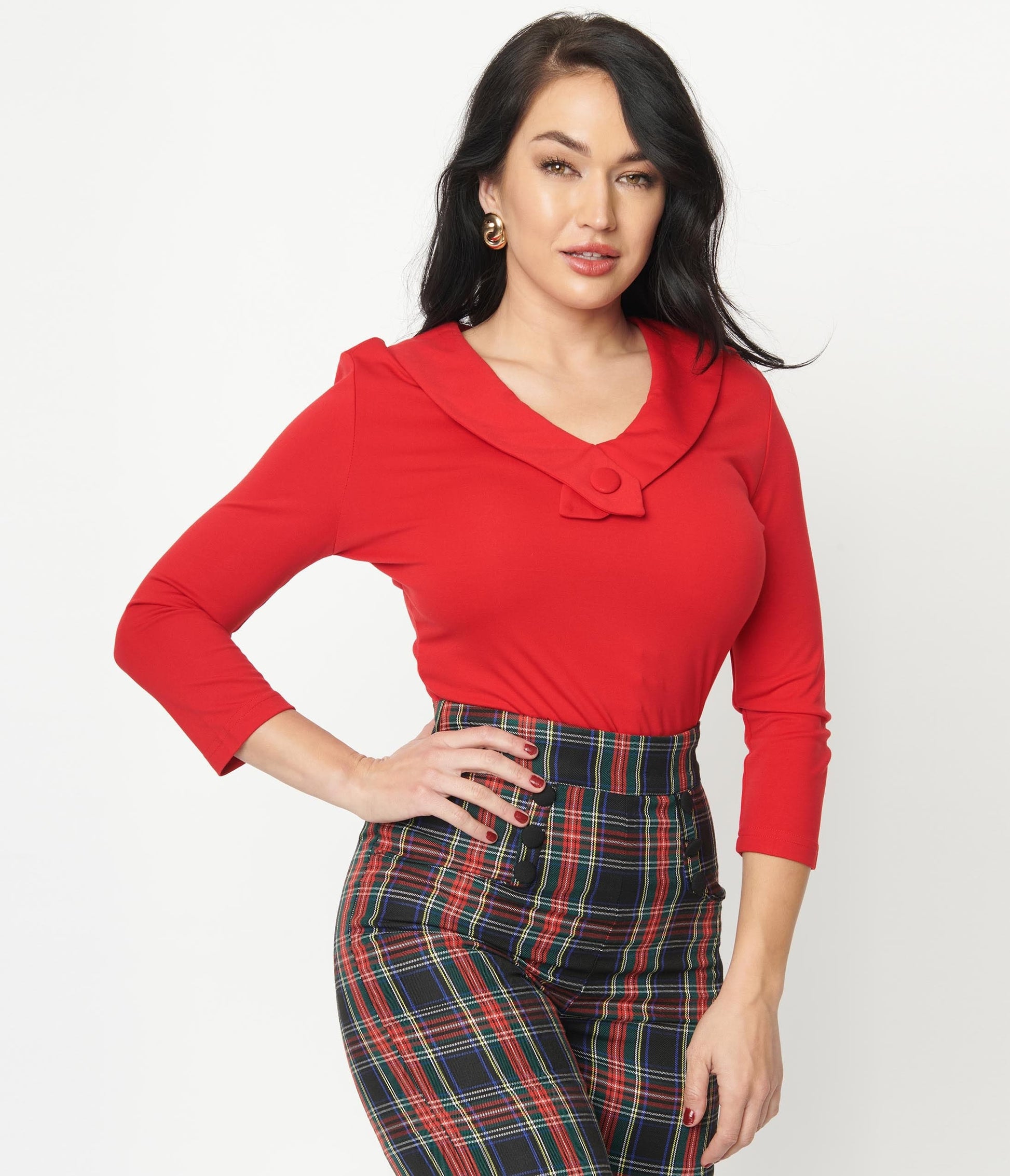 1950s Voodoo Vixen Red Retro Button Lapel Top