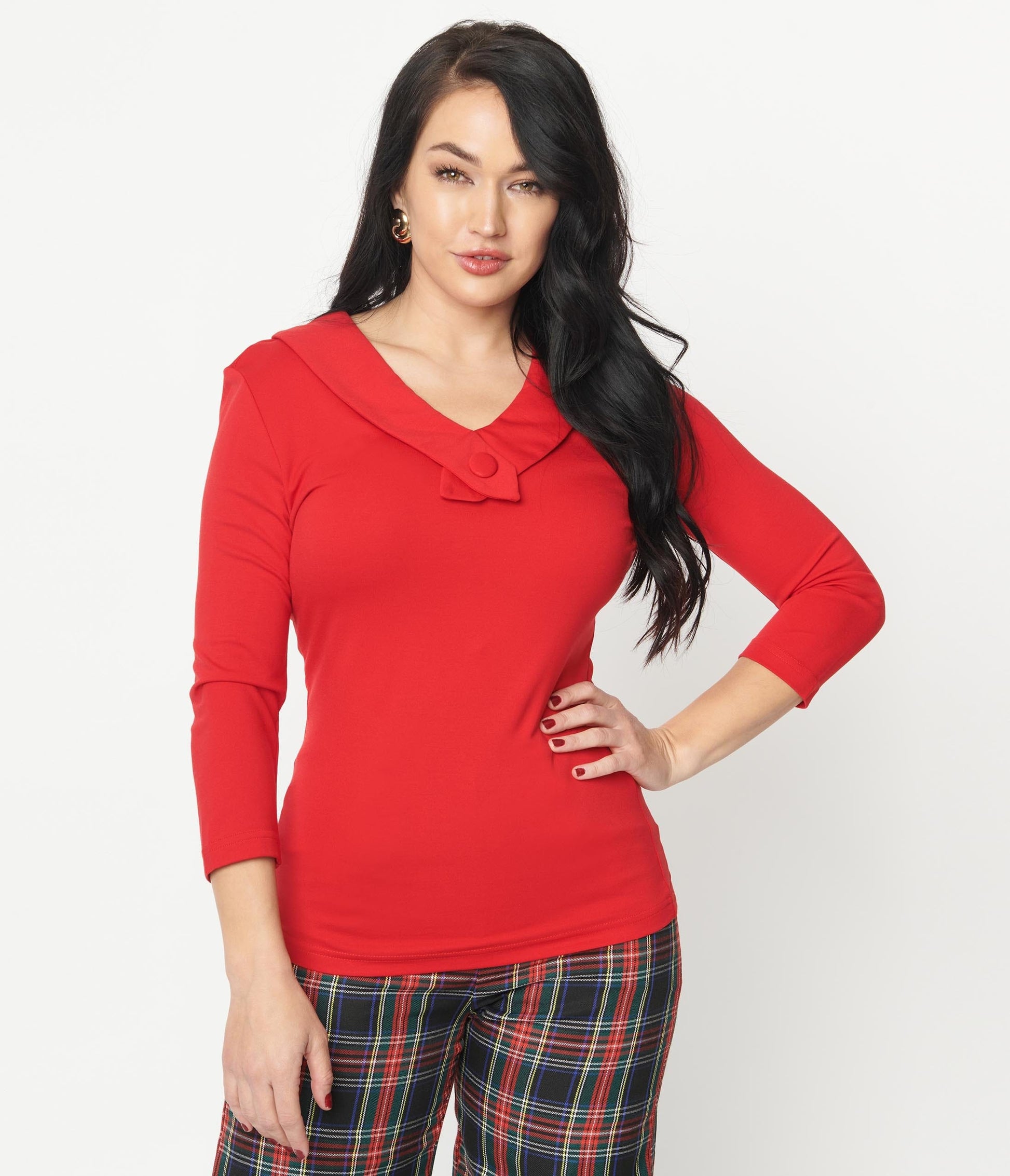 1950s Voodoo Vixen Red Retro Button Lapel Top
