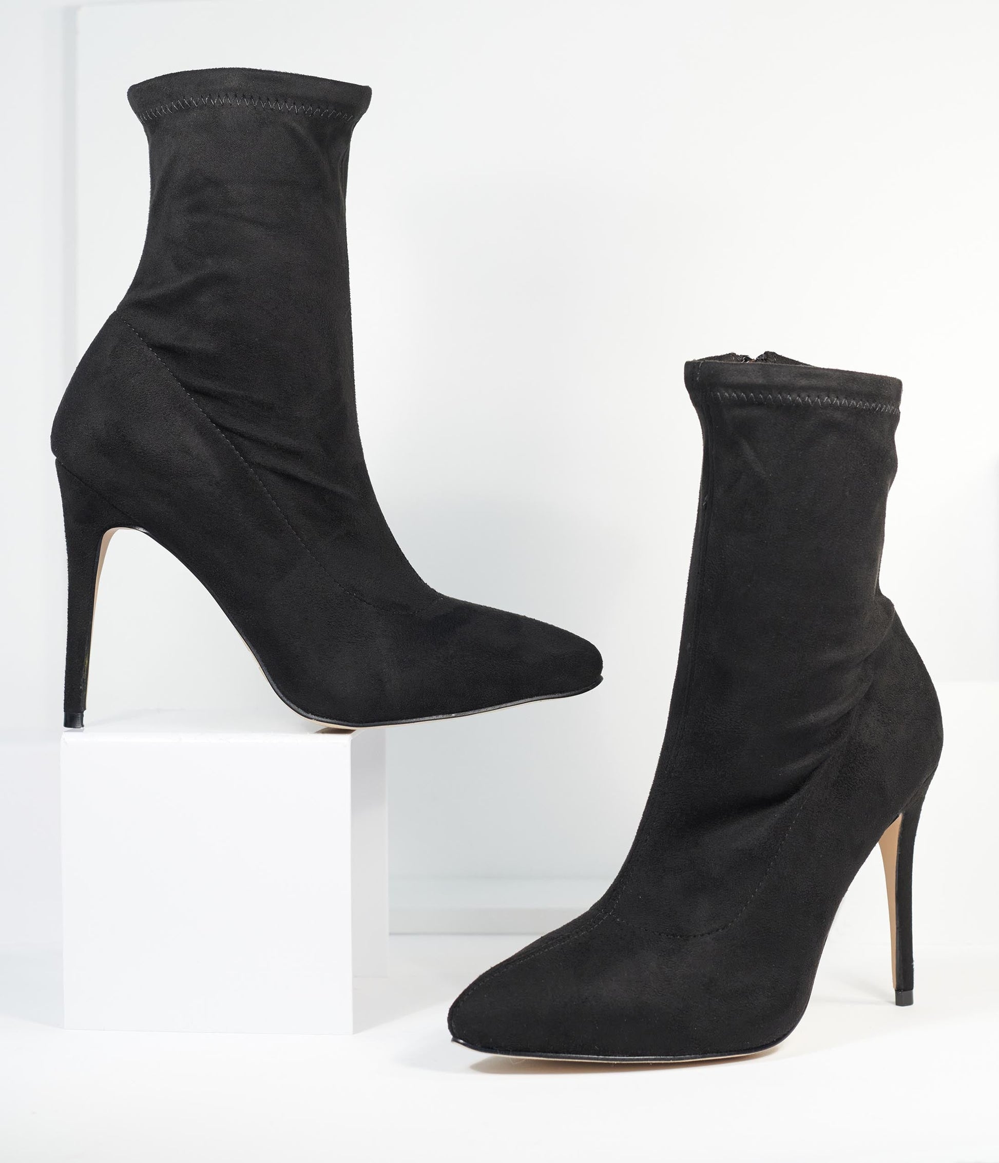 Black Suede High Stiletto Ankle Boots