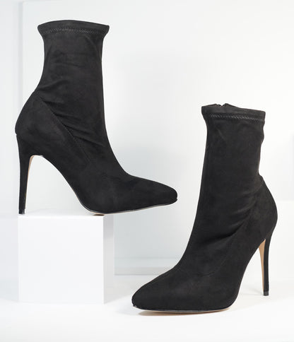 Black Suede High Stiletto Ankle Boots