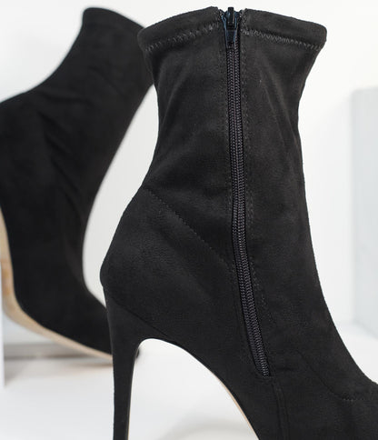 Black Suede High Stiletto Ankle Boots