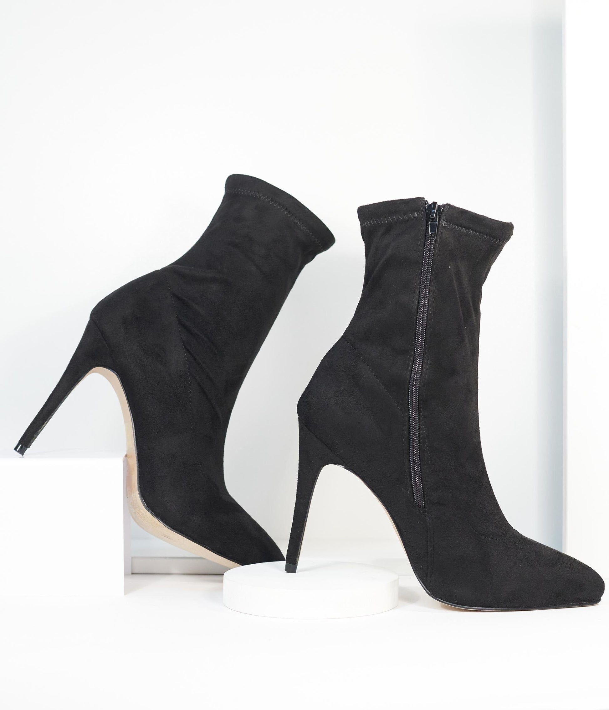 Black Suede High Stiletto Ankle Boots