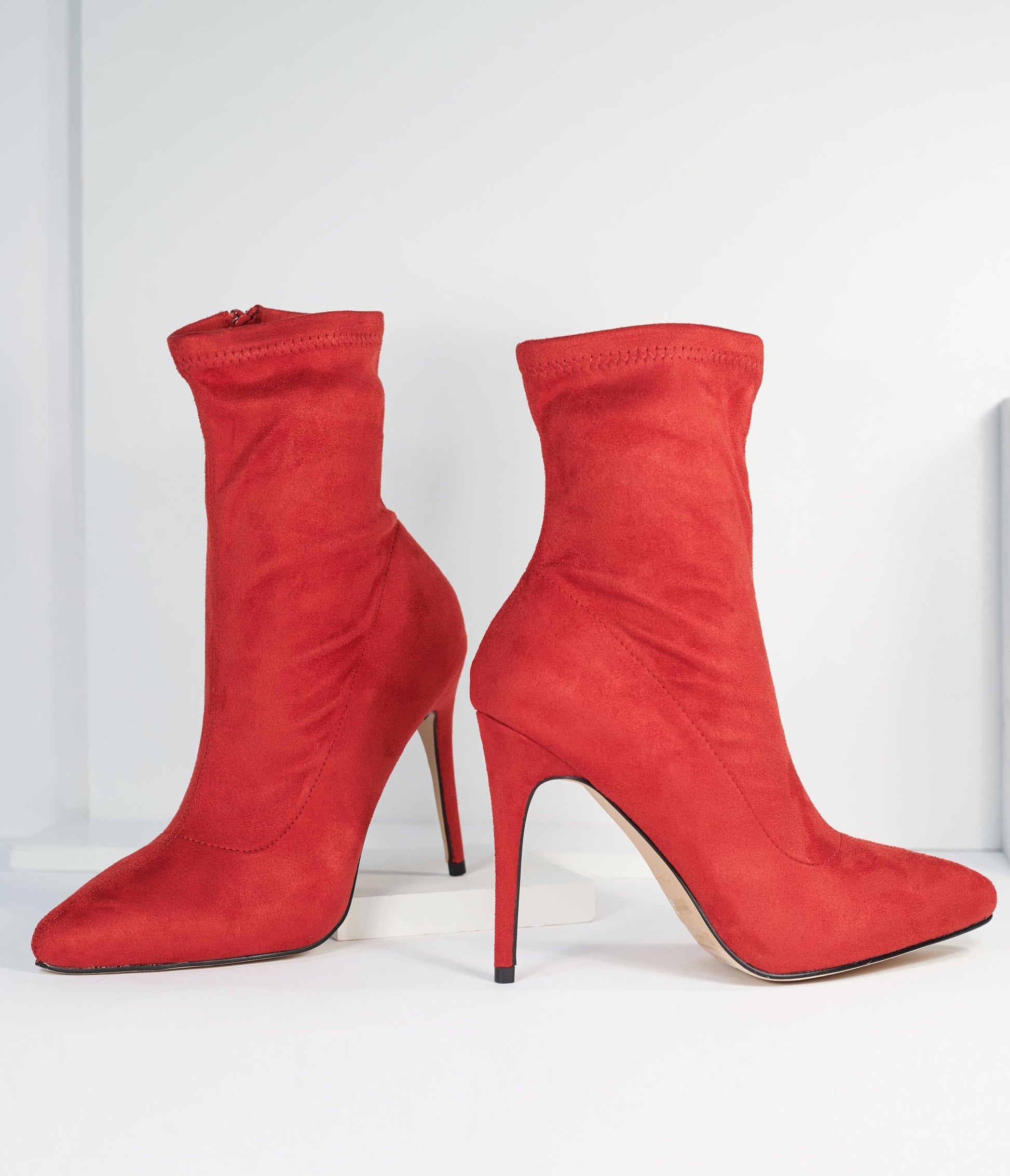 1990s Red Suede High Stiletto Ankle Boots