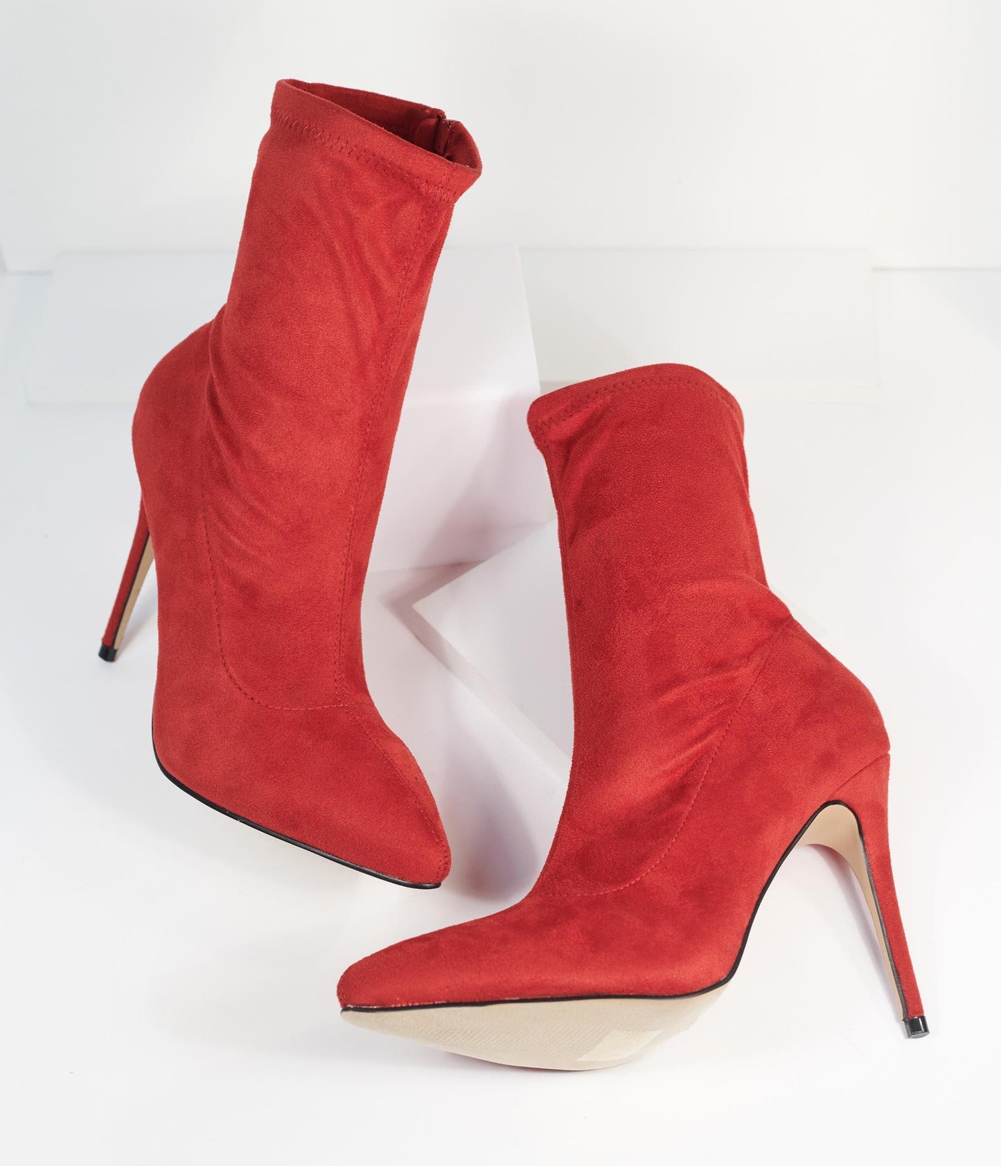 1990s Red Suede High Stiletto Ankle Boots
